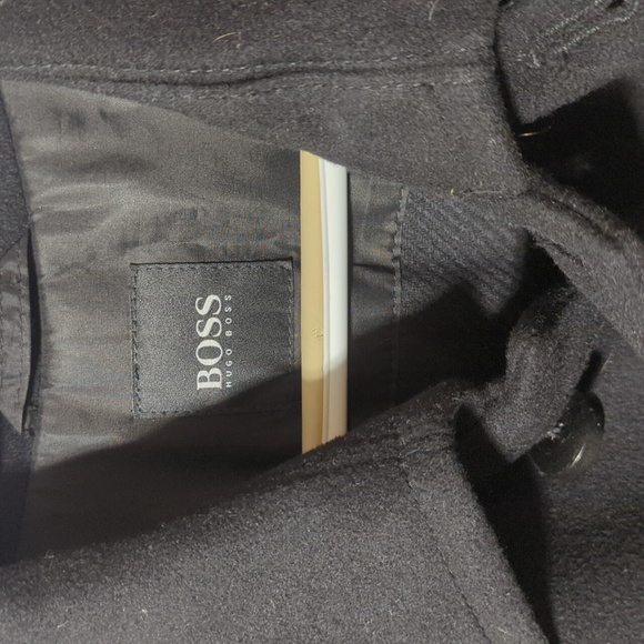 Hugo Boss Men's Size EU 48 Black Cashmere & Virgin Wool Pea Coat - Picture 2 of 10